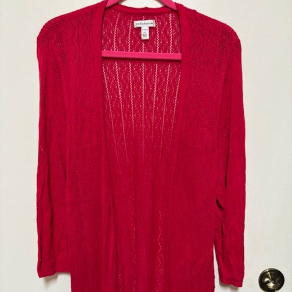 CROFT & BARROW WOMAN TRUE RED LONG OPEN LIGHTWEIGHT CARDIGAN. SZ. 1X - Picture 1 of 3
